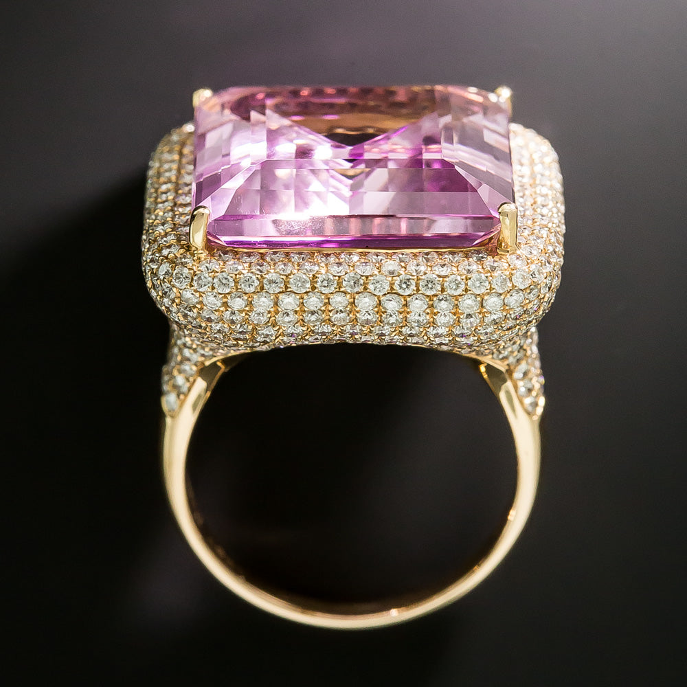 Estate Kunzite and Pavé Diamond Ring - 5