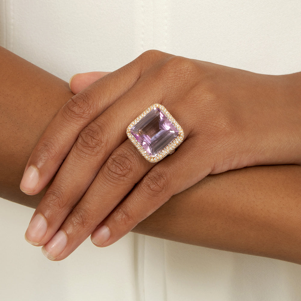Estate Kunzite and Pavé Diamond Ring - 6