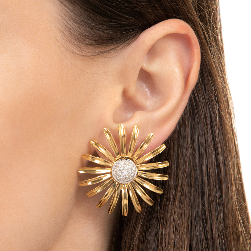 Large Diamond Daisy Earrings  - 4