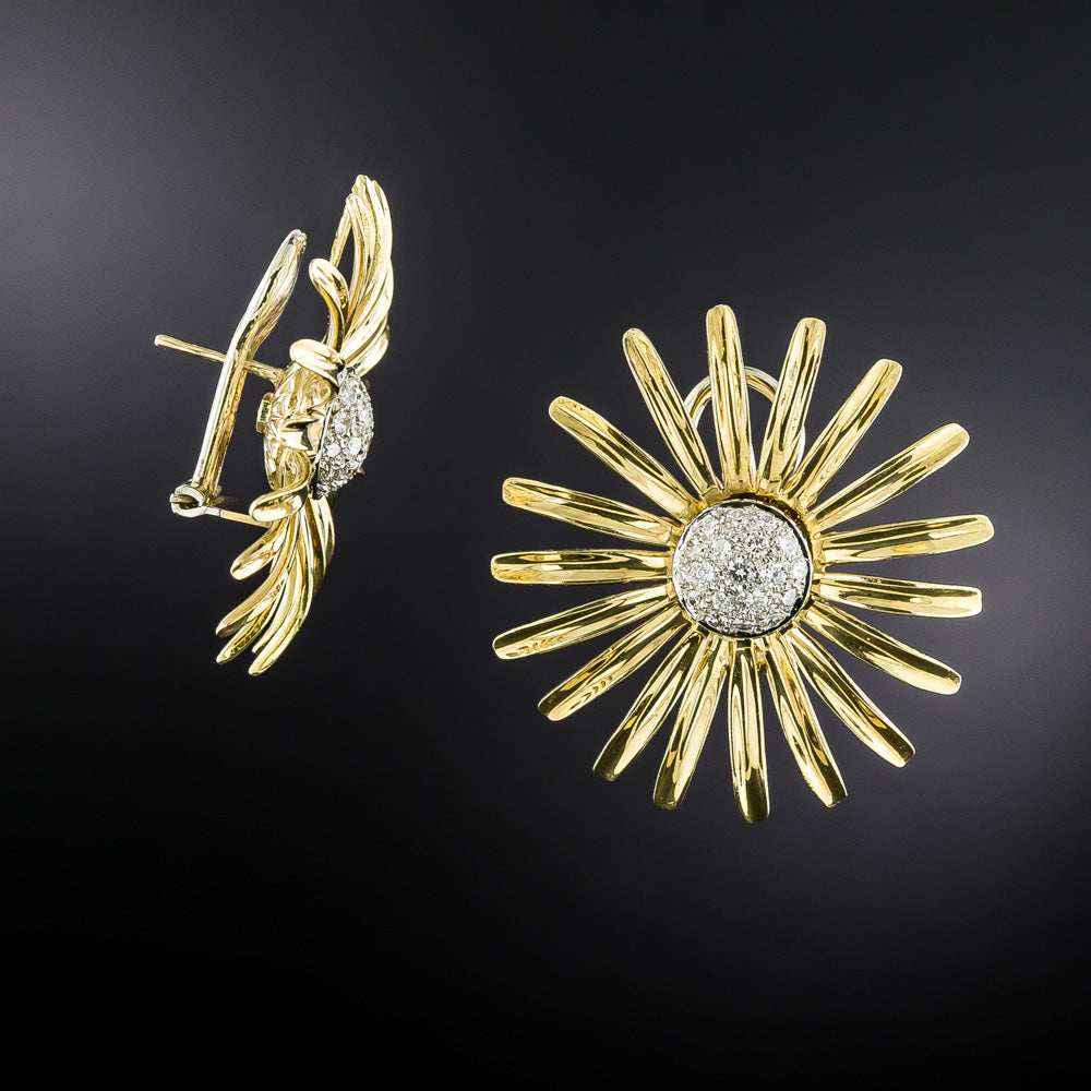Large Diamond Daisy Earrings  - 3