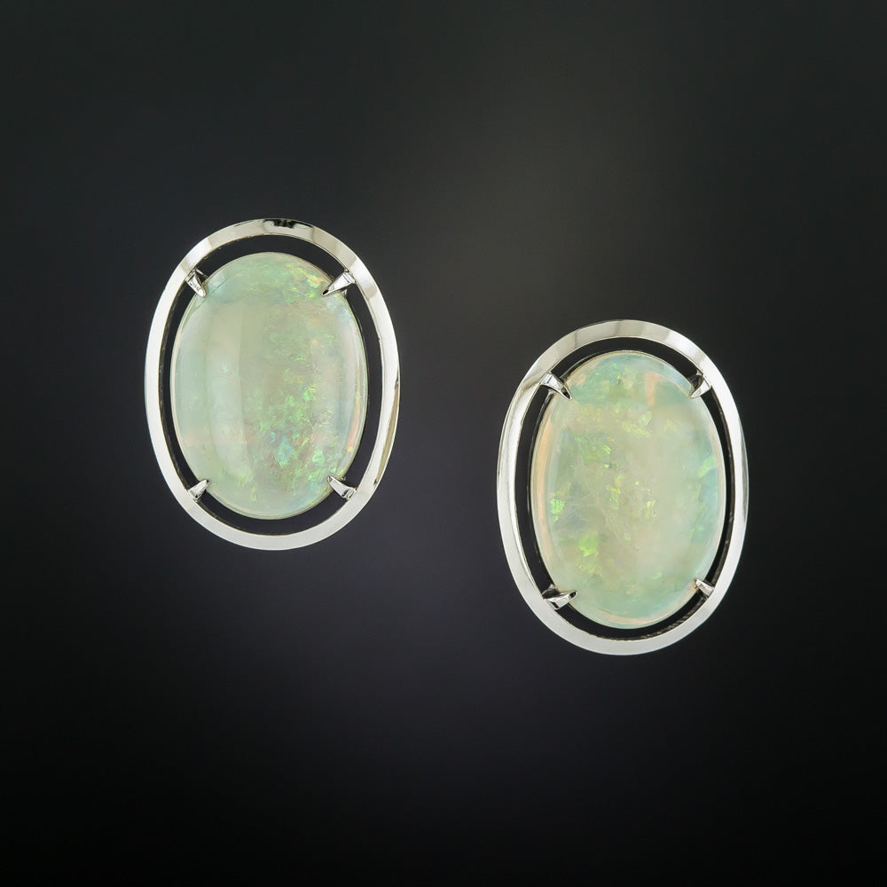 Estate Large Opal Earrings - 1