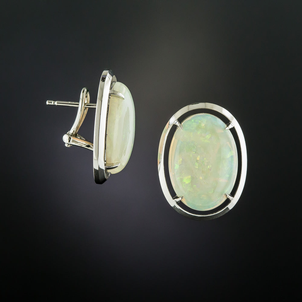 Estate Large Opal Earrings - 2