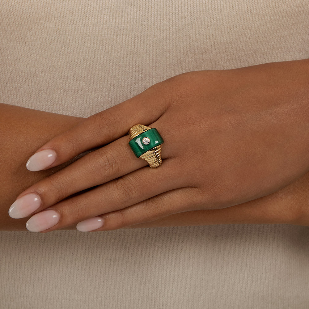 Estate Malachite and Diamond Ring - 3