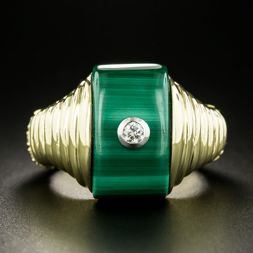 Estate Malachite and Diamond Ring - 2