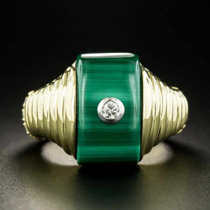 Estate Malachite and Diamond Ring