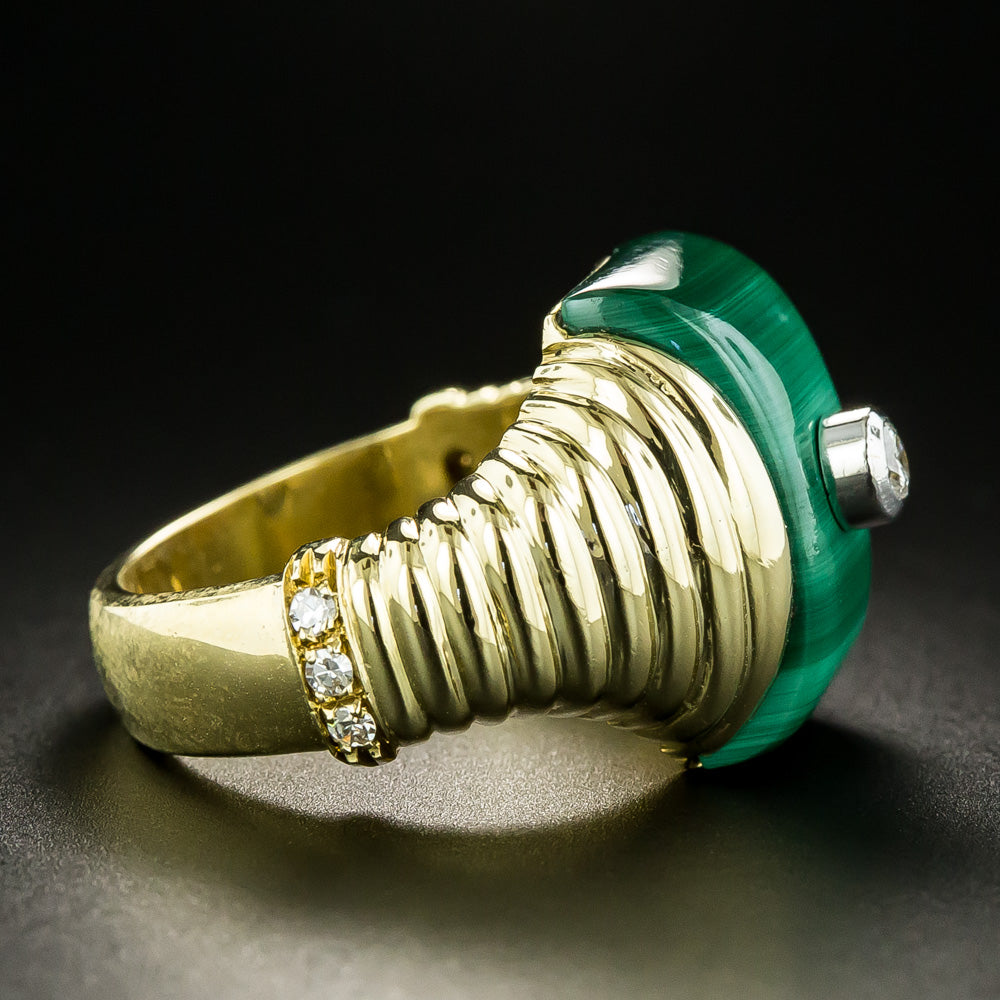 Estate Malachite and Diamond Ring - 3