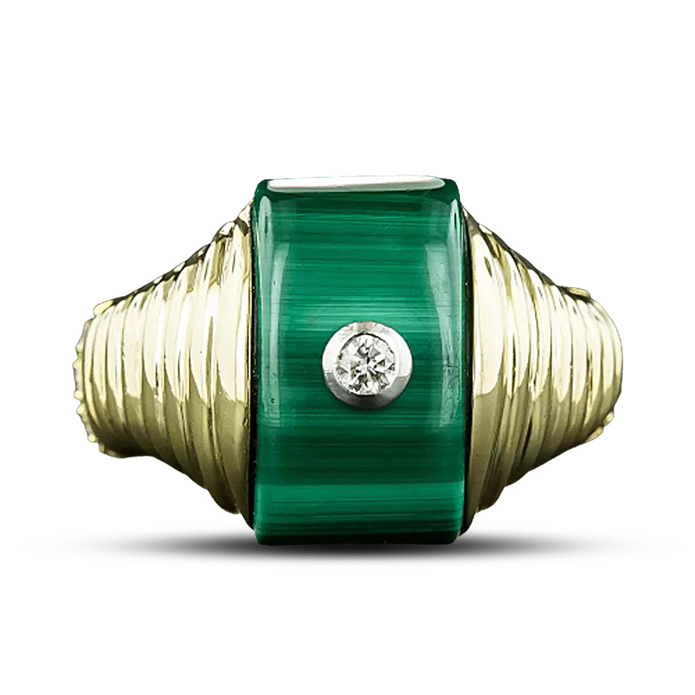 Estate Malachite and Diamond Ring - 4