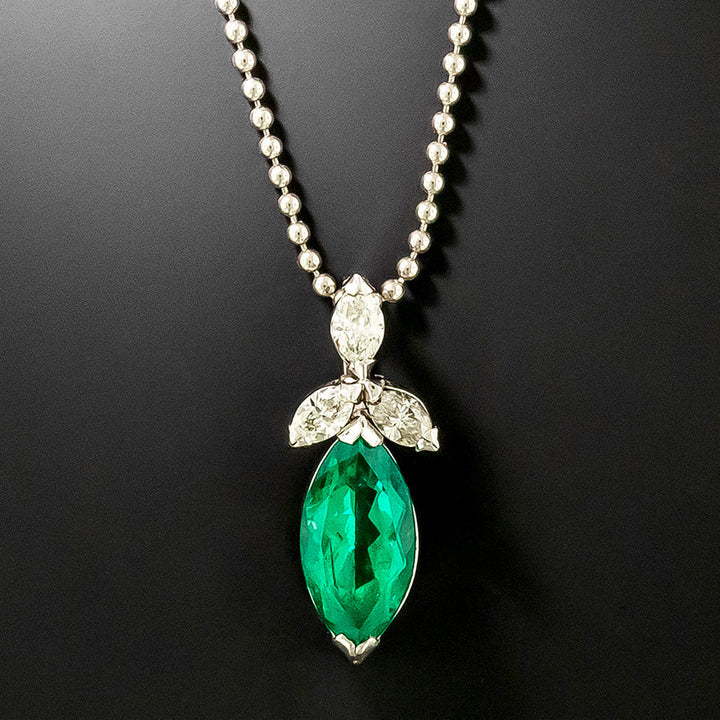 Estate Marquise Emerald and Diamond Pendant - GIA F1