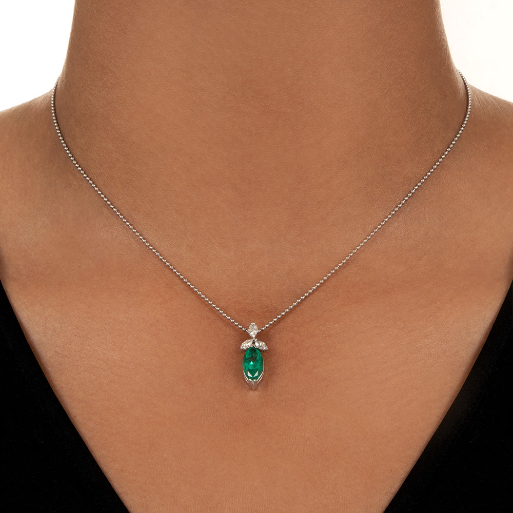 Estate Marquise Emerald and Diamond Pendant - GIA F1 - 5