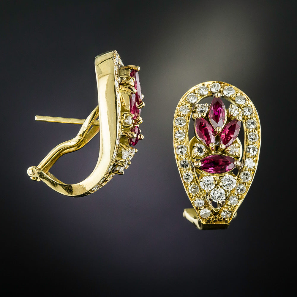 Estate Marquise Ruby and Diamond Earrings - 2