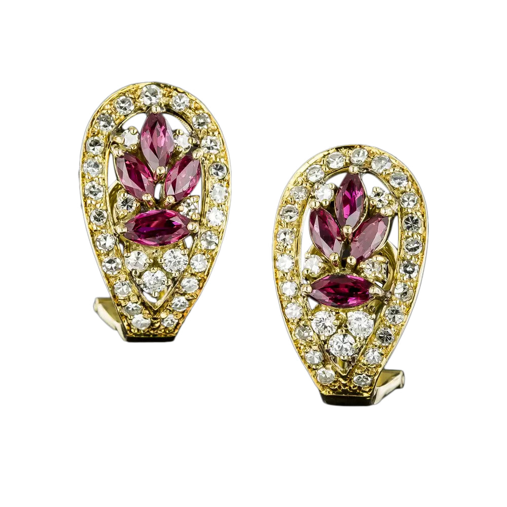 Estate Marquise Ruby and Diamond Earrings - 4