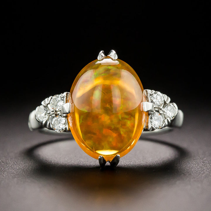 Estate Mexican Fire Opal and Diamond Ring