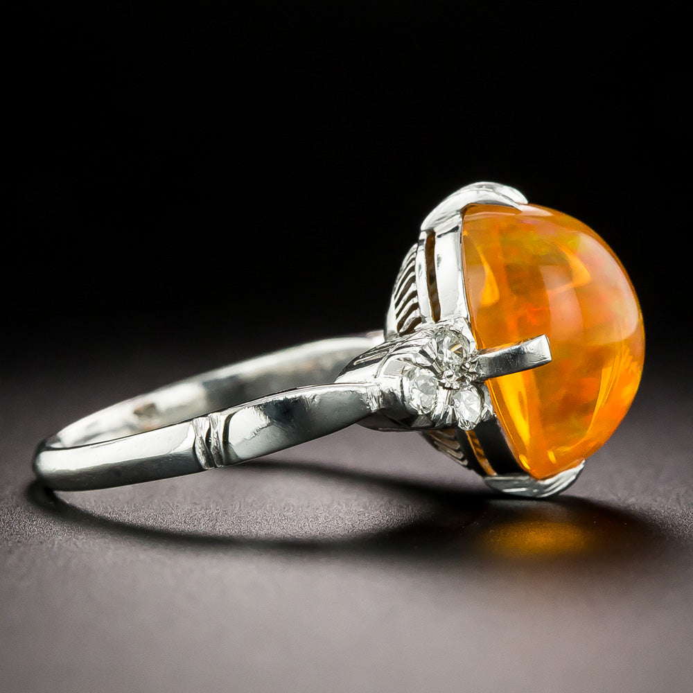 Estate Mexican Fire Opal and Diamond Ring - 6