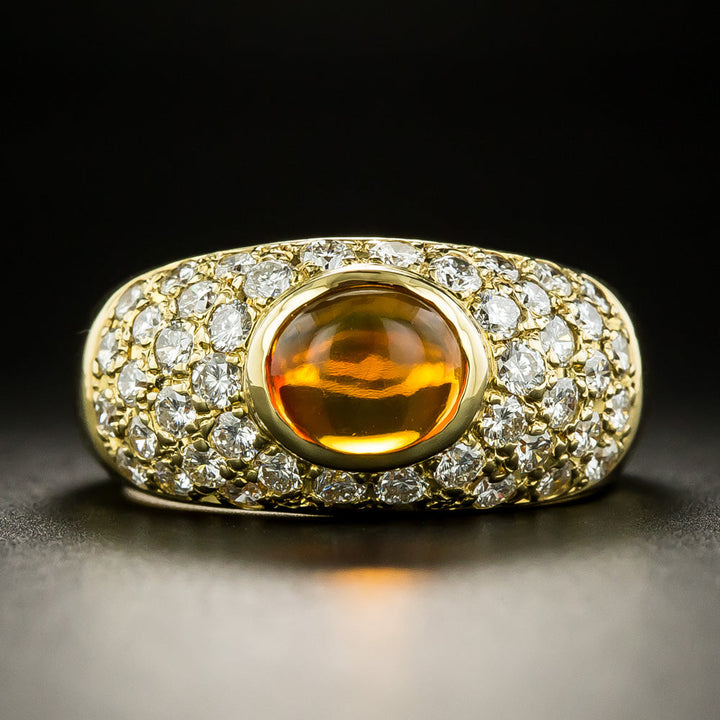 Estate Mexican Fire Opal and Pavé Diamond Ring