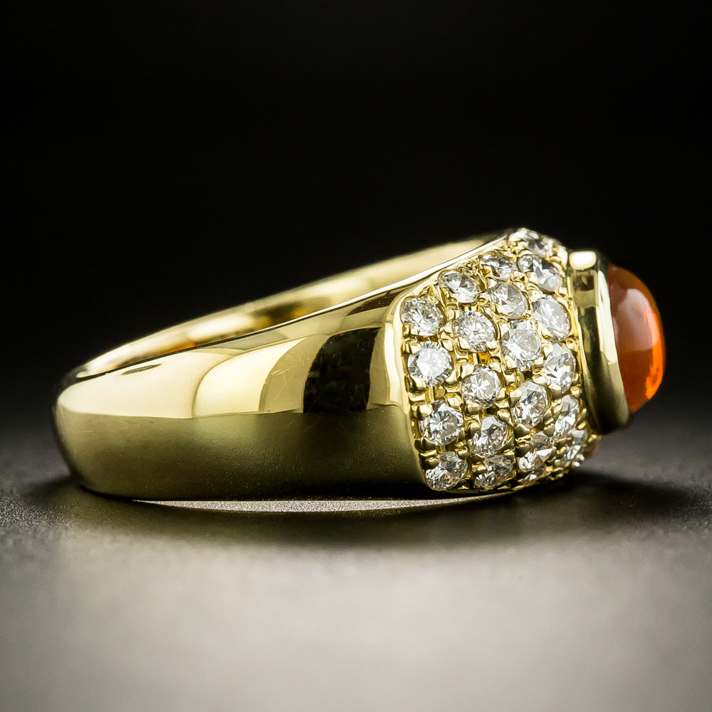 Estate Mexican Fire Opal and Pavé Diamond Ring - 3