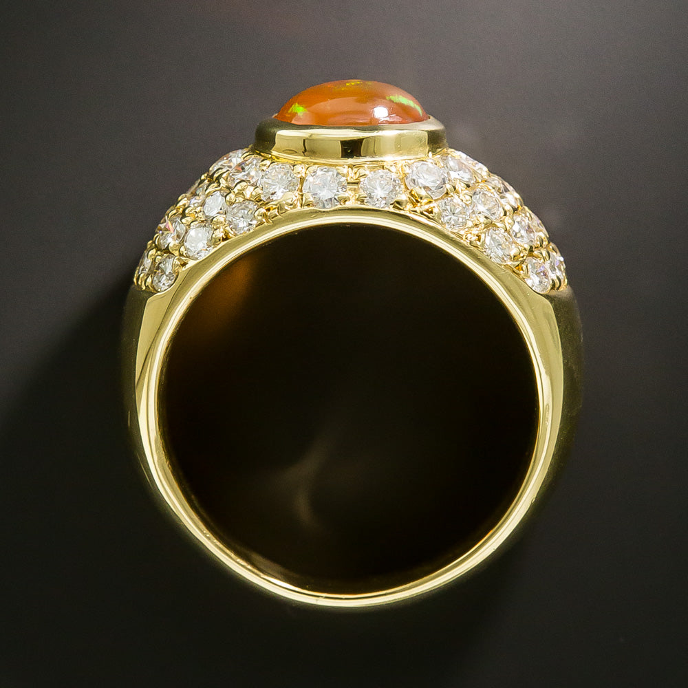 Estate Mexican Fire Opal and Pavé Diamond Ring - 4