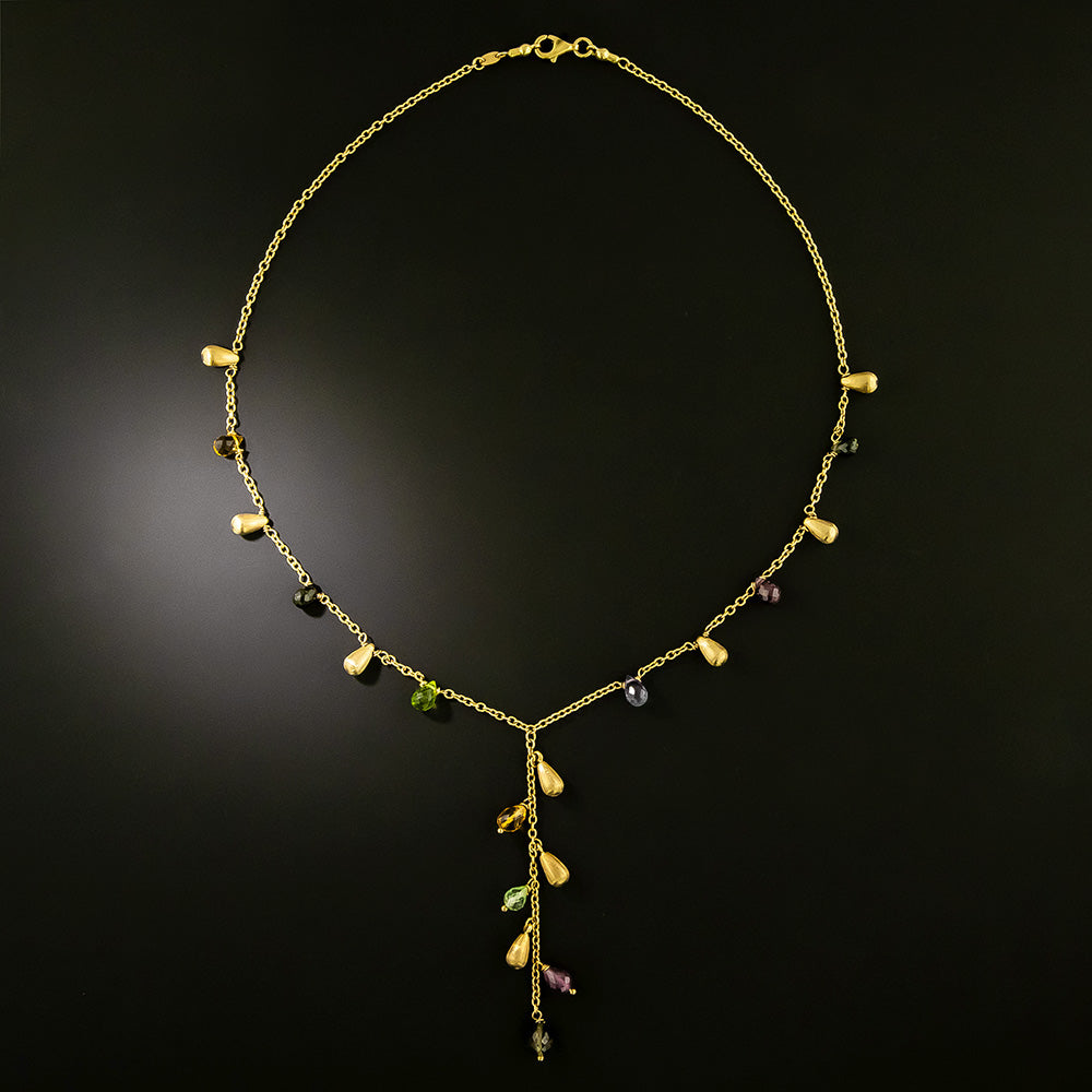 Estate Multi-Gemstone Lariat Necklace, Italian - 2