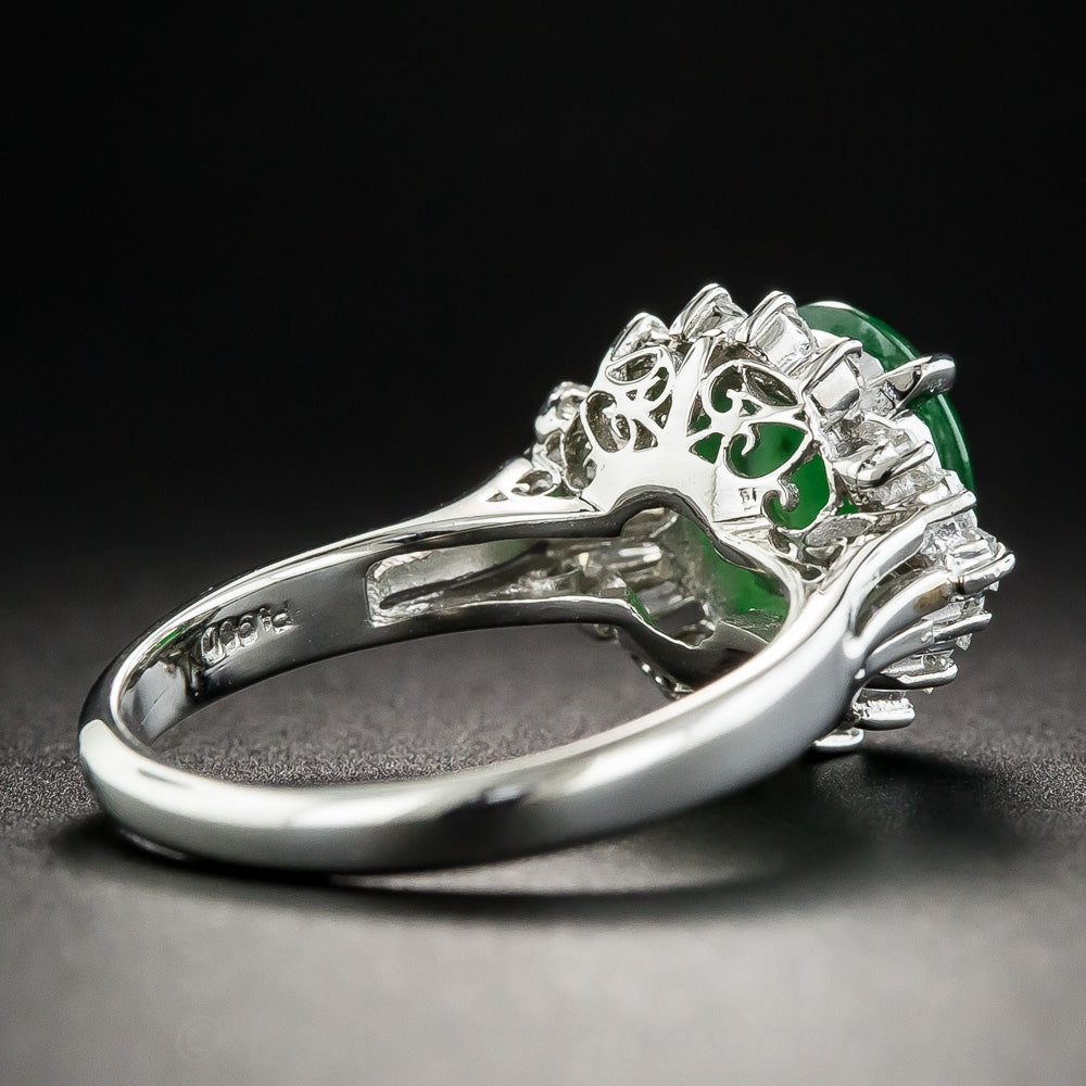 Estate Natural Burmese Jade Cabochon and Diamond Ring  - 5