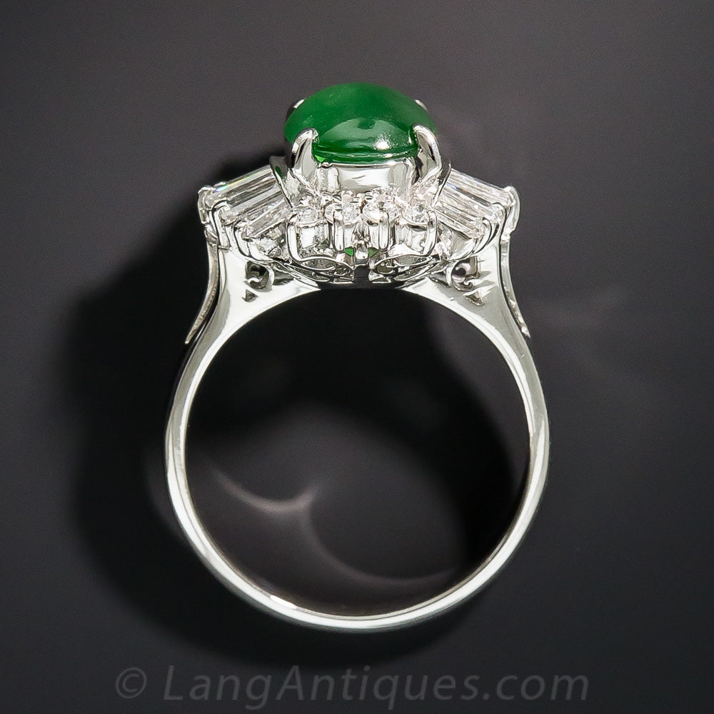 Estate Natural Burmese Jade Cabochon and Diamond Ring  - 6
