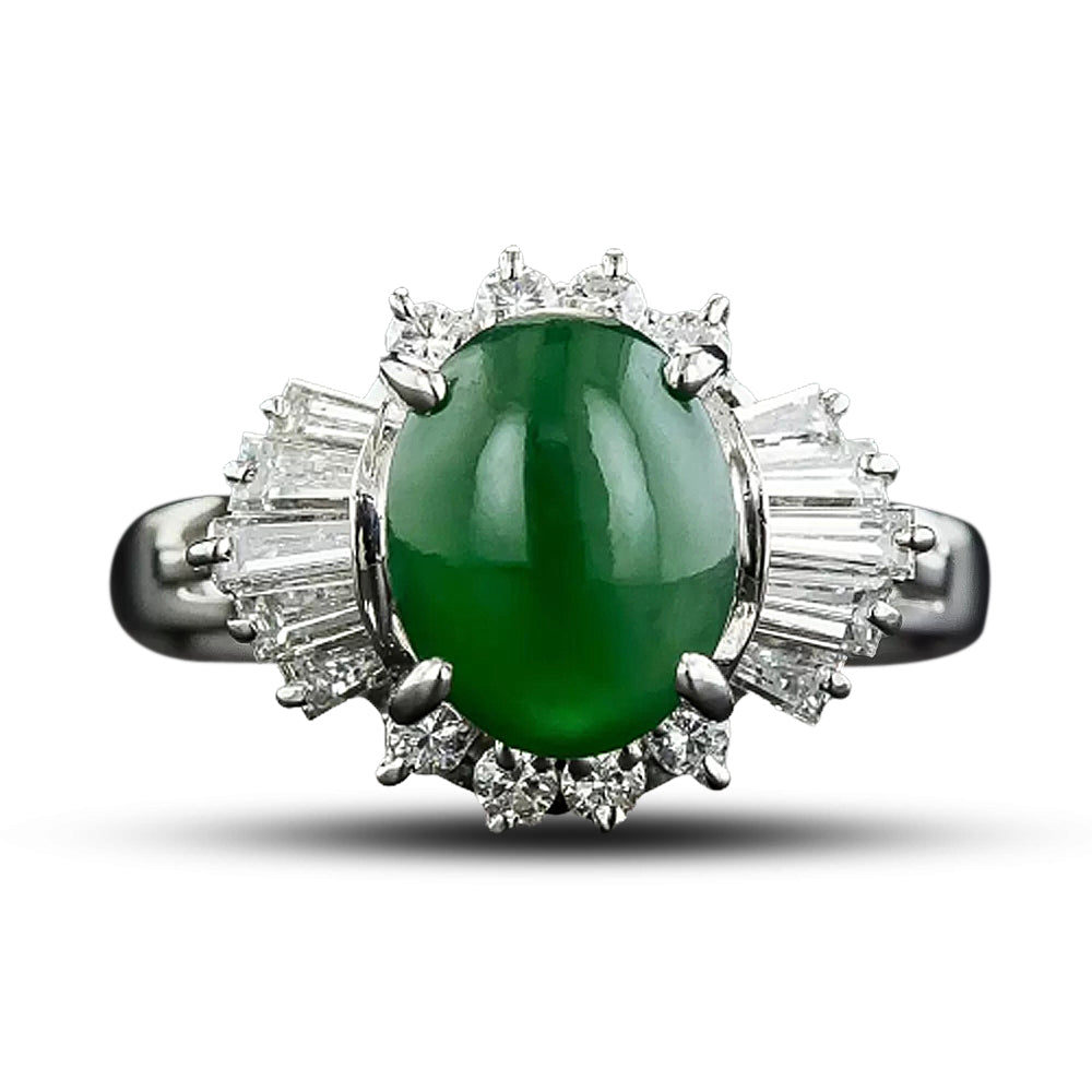 Estate Natural Burmese Jade Cabochon and Diamond Ring  - 6