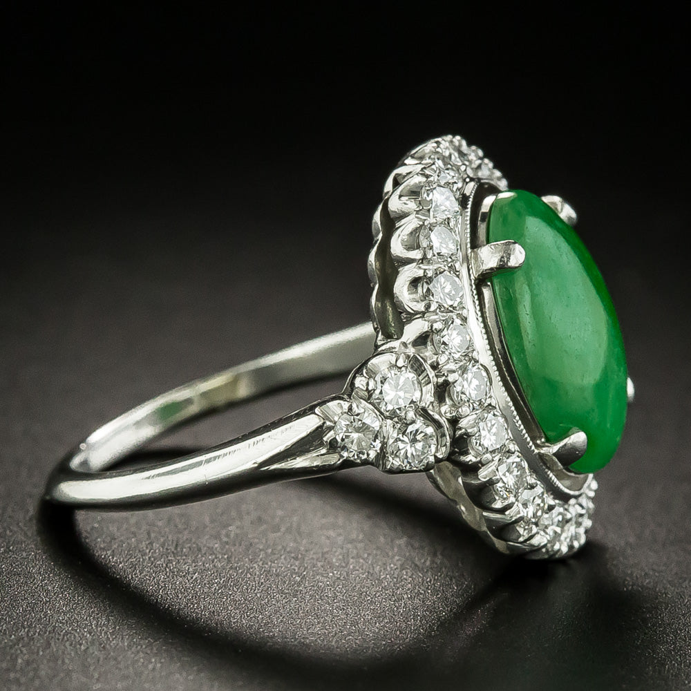 Estate Natural Jade and Diamond Halo Ring - 3