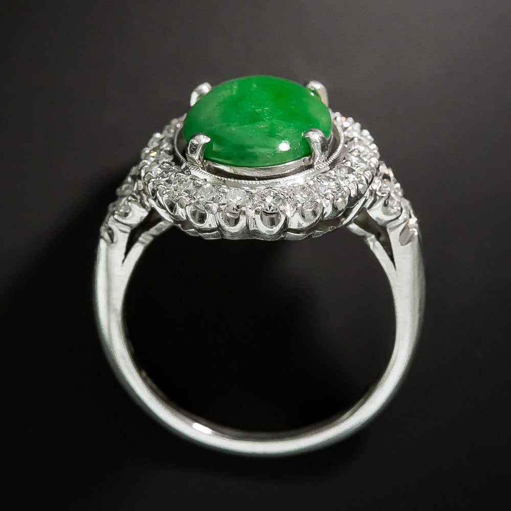 Estate Natural Jade and Diamond Halo Ring - 4