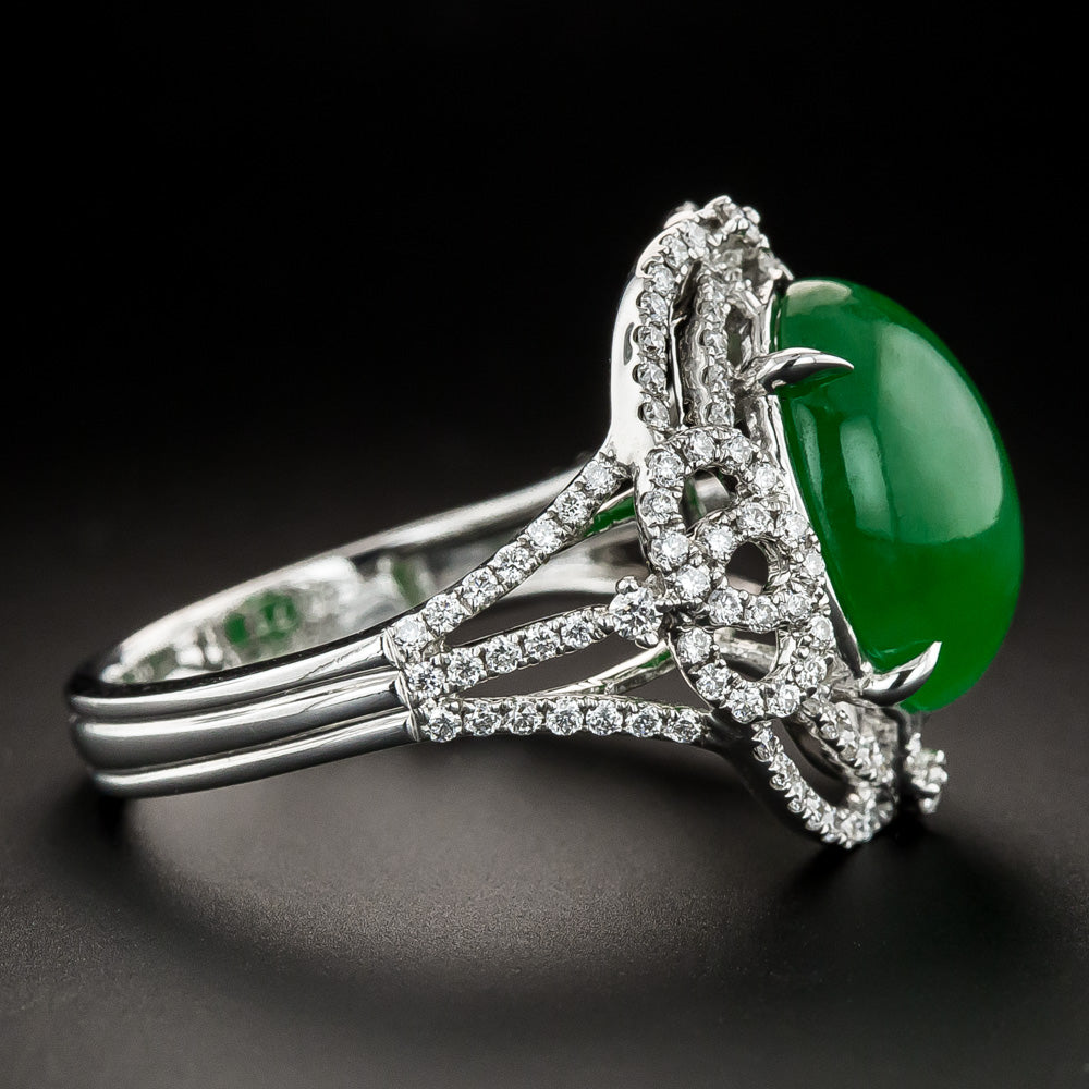 Estate Natural Jade and Diamond Ring - 4