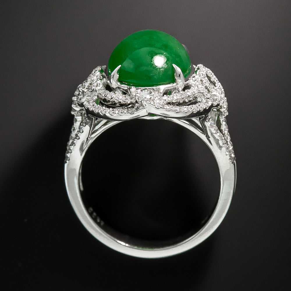 Estate Natural Jade and Diamond Ring - 5