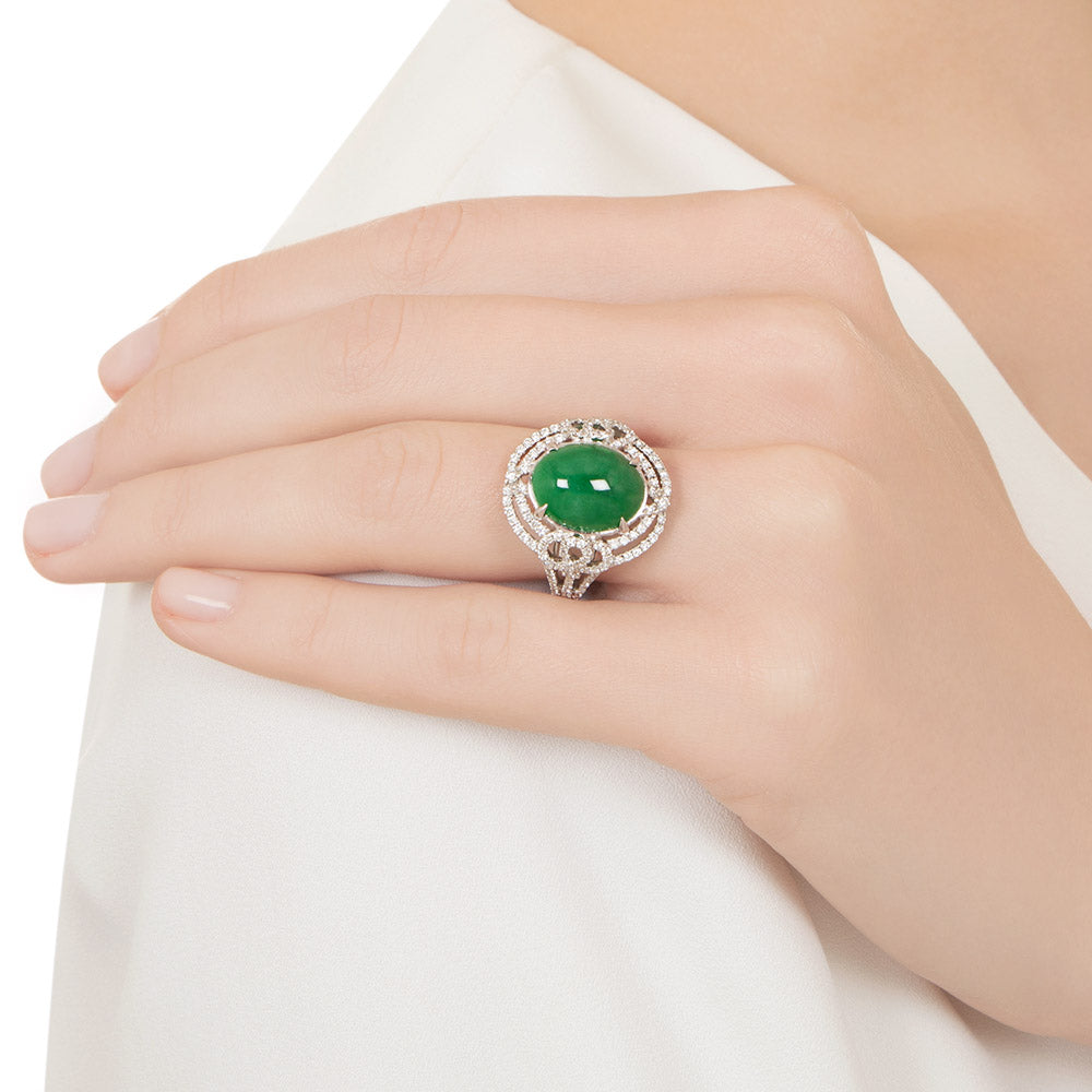 Estate Natural Jade and Diamond Ring - 6