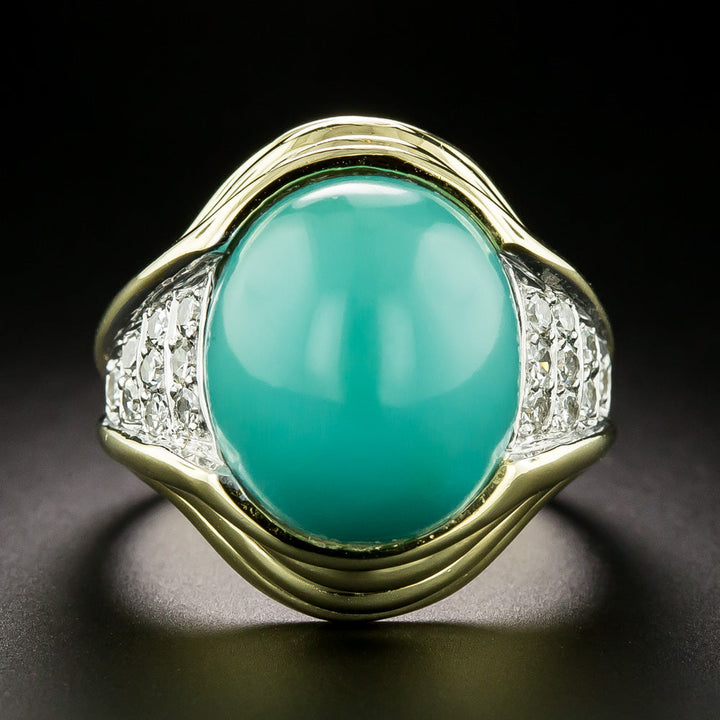 Estate Natural Turquoise and Diamond Ring