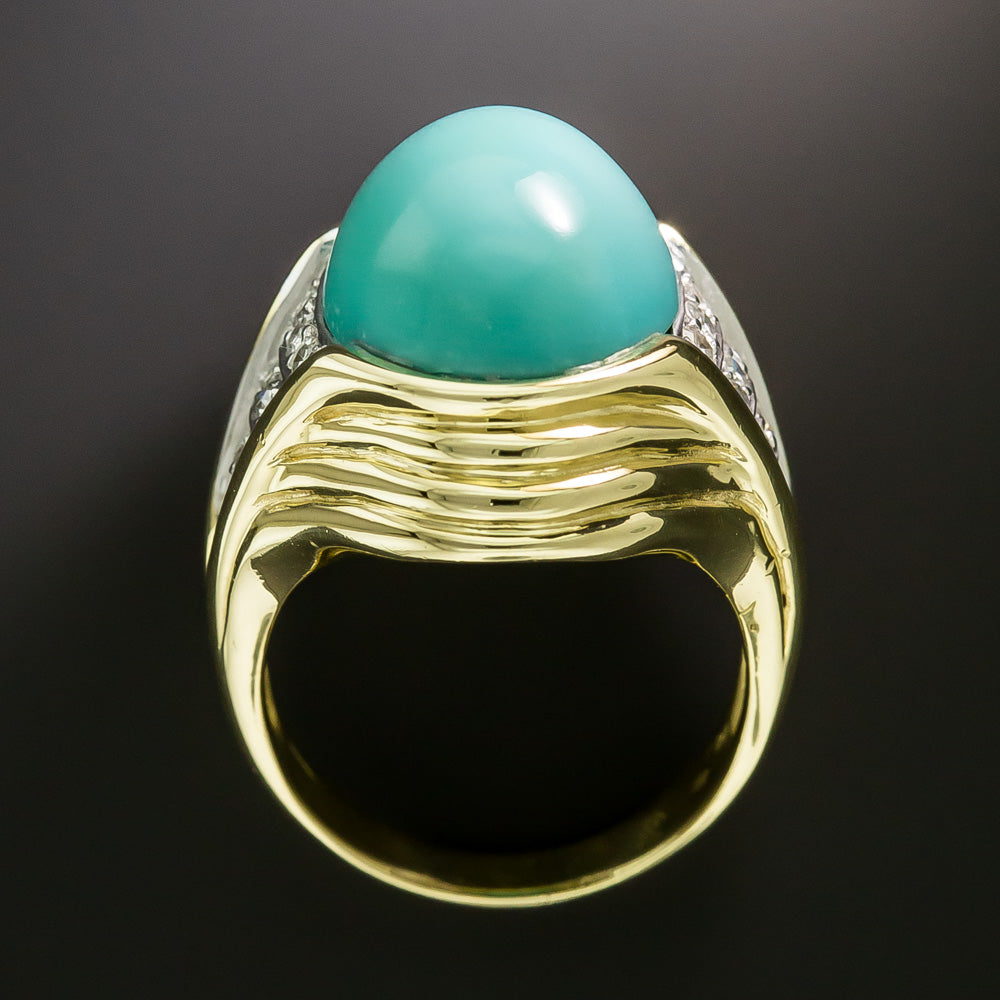 Estate Natural Turquoise and Diamond Ring - 5