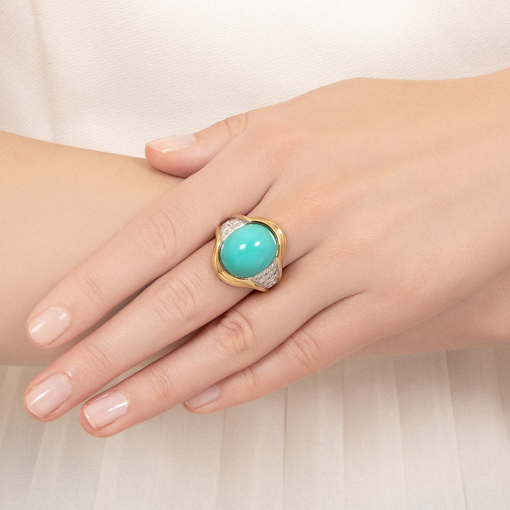 Estate Natural Turquoise and Diamond Ring - 6