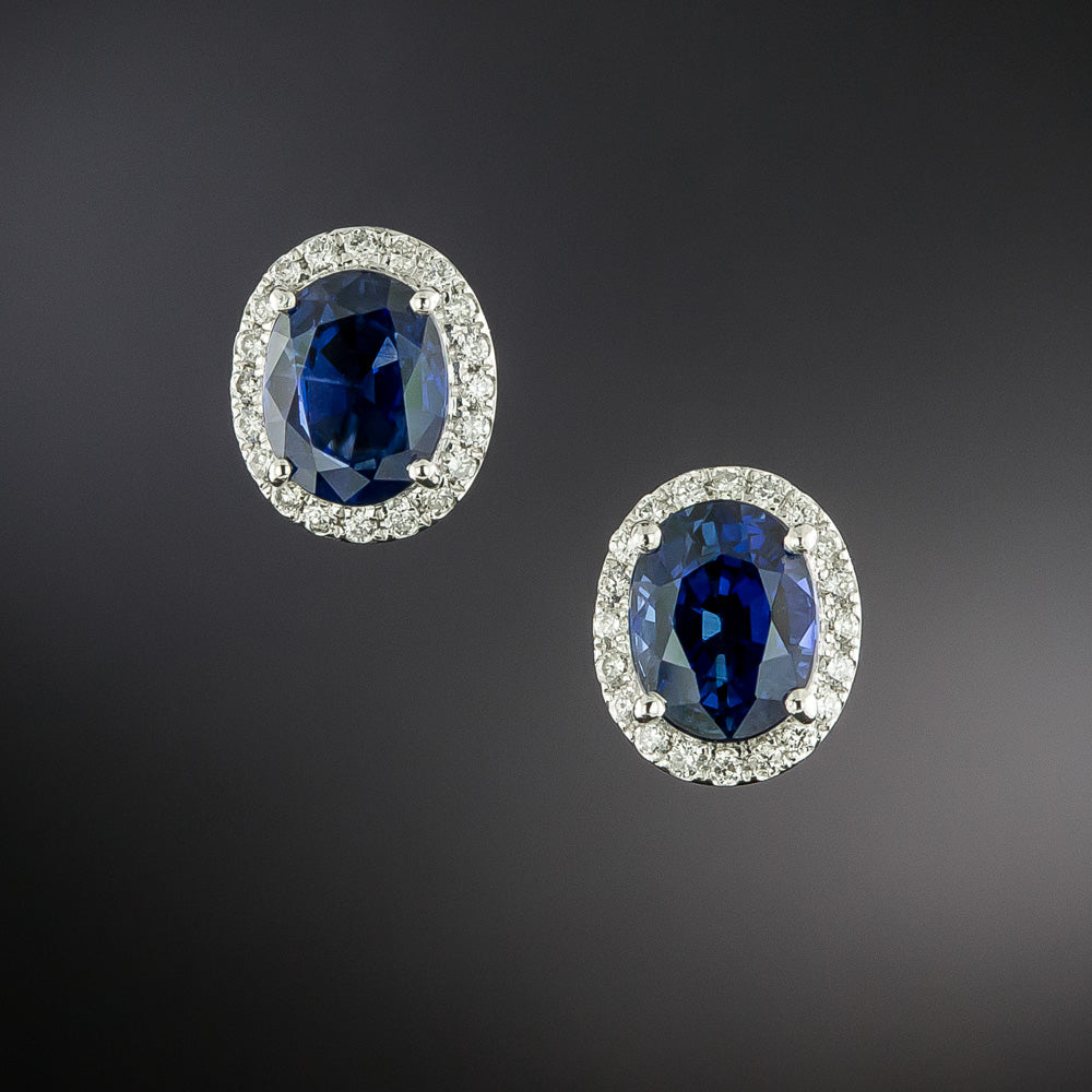 Estate No-Heat Sapphire and Diamond Halo Earrings - GIA - 3
