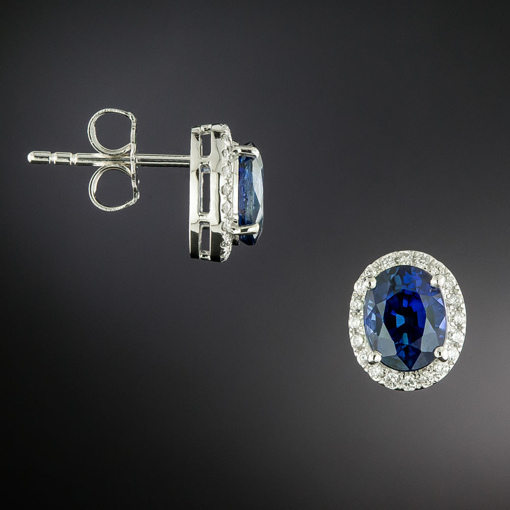 Estate No-Heat Sapphire and Diamond Halo Earrings - GIA - 4