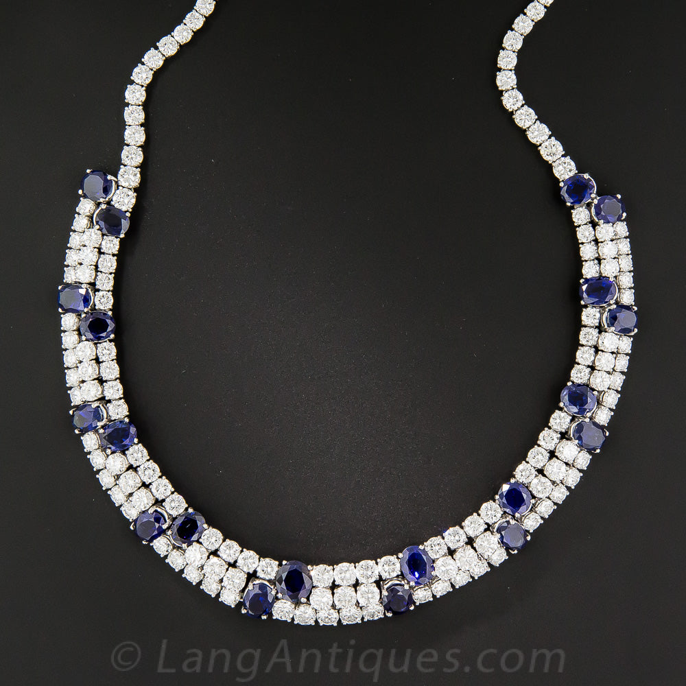 Estate No-Heat Sapphire and Diamond Necklace - 2