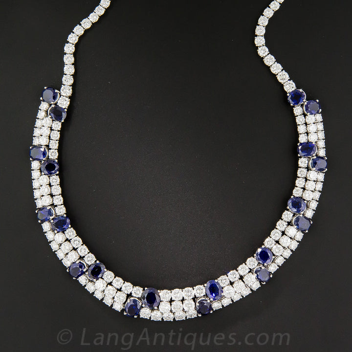 Estate No-Heat Sapphire and Diamond Necklace