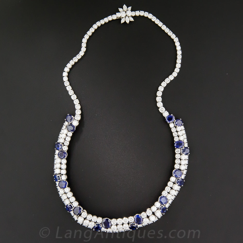 Estate No-Heat Sapphire and Diamond Necklace - 3