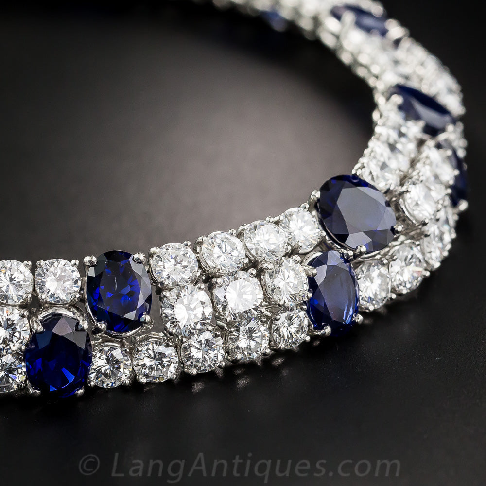 Estate No-Heat Sapphire and Diamond Necklace - 4