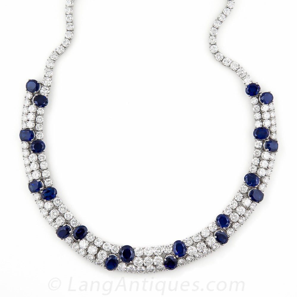 Estate No-Heat Sapphire and Diamond Necklace - 7