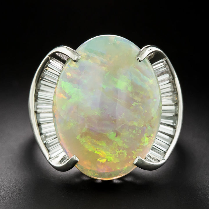 Estate Opal and Baguette Diamond Ring