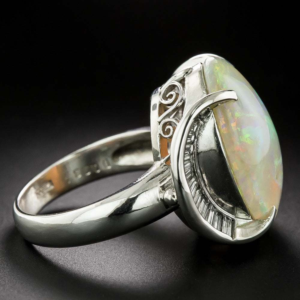 Estate Opal and Baguette Diamond Ring - 3