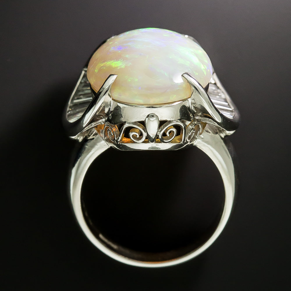 Estate Opal and Baguette Diamond Ring - 4