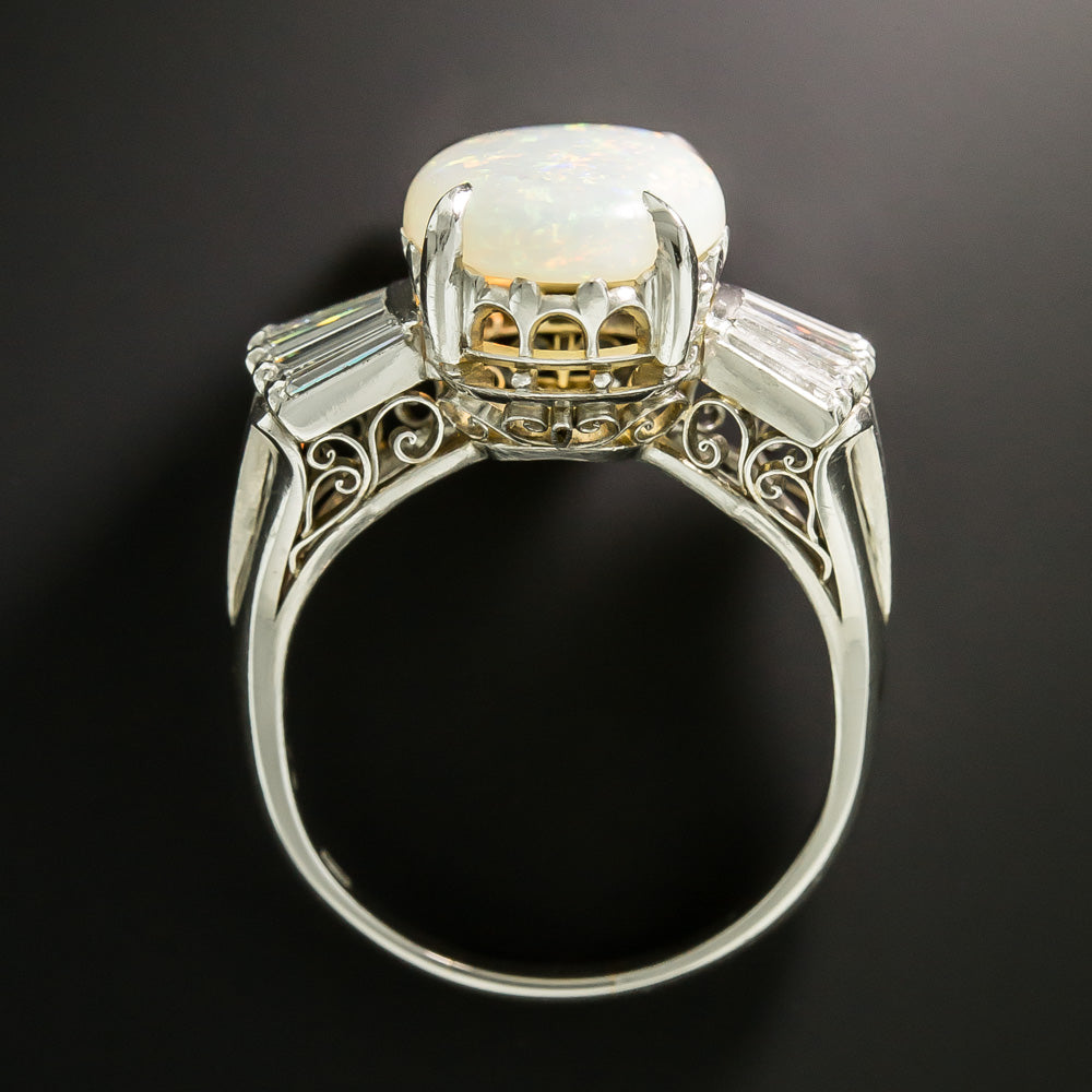 Estate Opal and Baguette Diamond Ring - 5