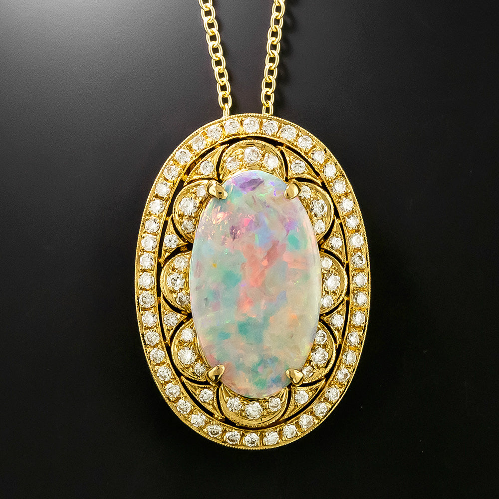 Estate Opal and Diamond 18K Pendant/Brooch - 2