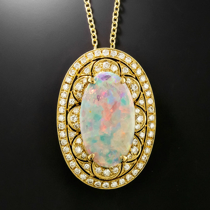Estate Opal and Diamond 18K Pendant/Brooch