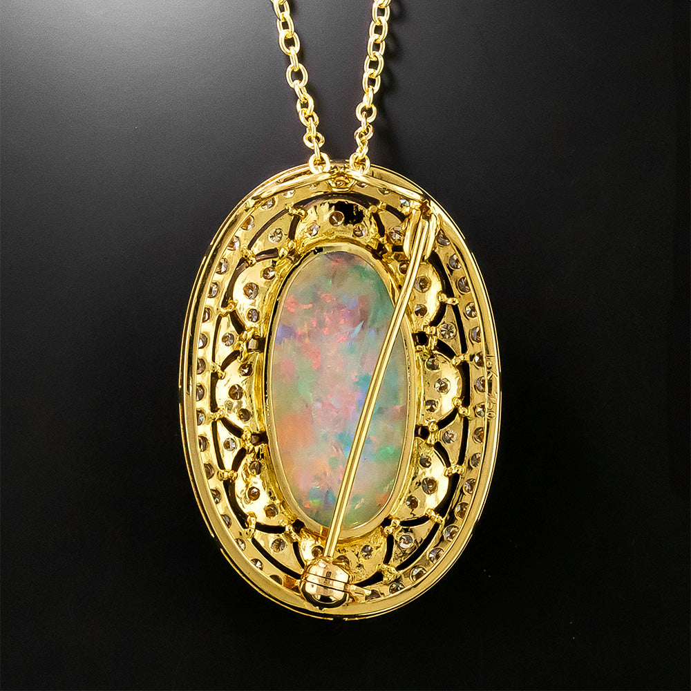 Estate Opal and Diamond 18K Pendant/Brooch - 3