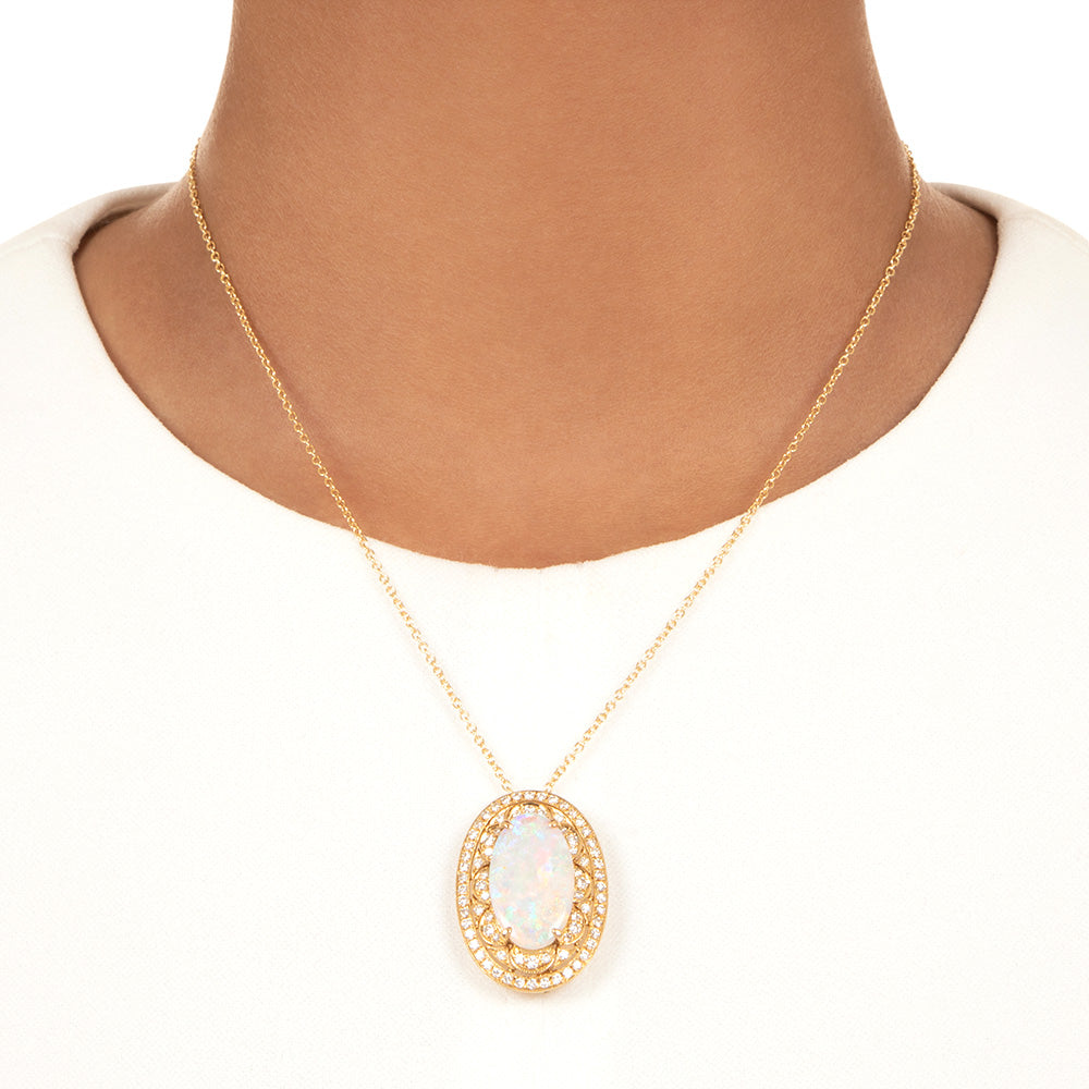 Estate Opal and Diamond 18K Pendant/Brooch - 4