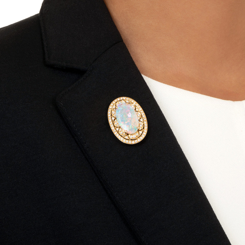 Estate Opal and Diamond 18K Pendant/Brooch - 5