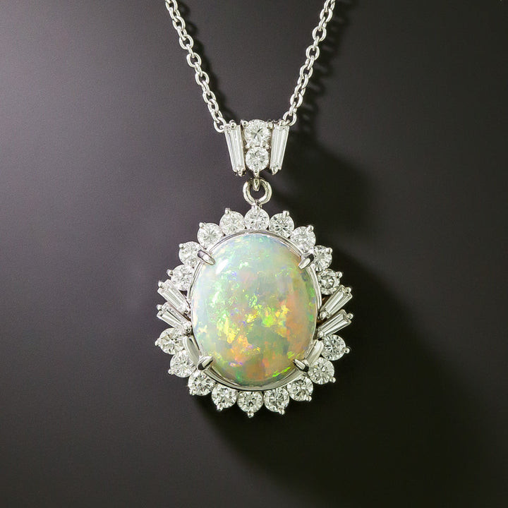 Estate Opal And Diamond Halo Pendant