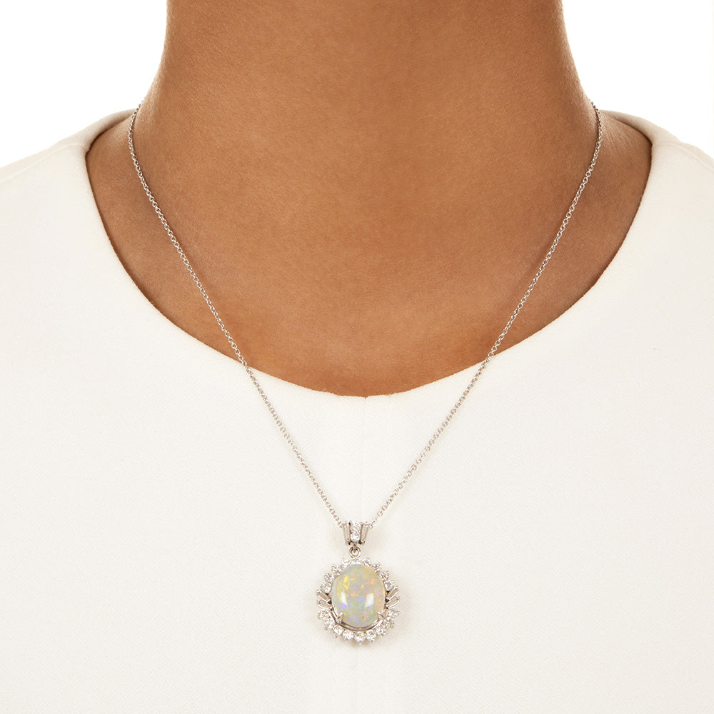 Estate Opal And Diamond Halo Pendant - 3